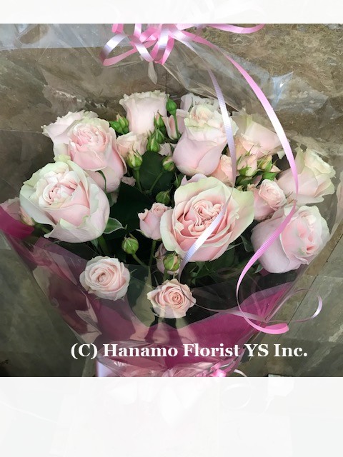 HAND008 Longstem Pink Ecuadorian Roses & BC Spray Roses Bouquet