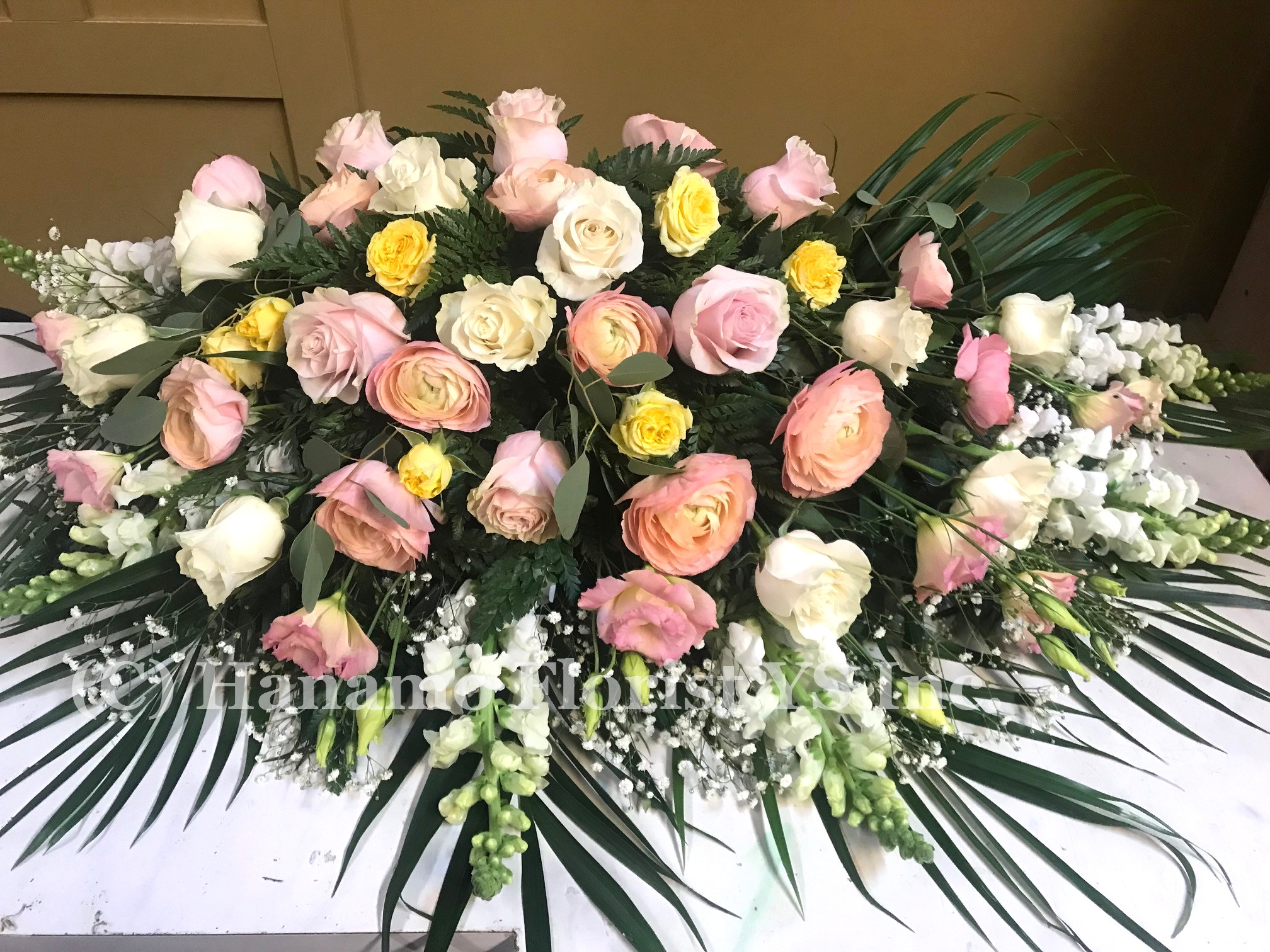 CASK501 Casket Spray Arrangement Pastel Designer's Choice - Click Image to Close