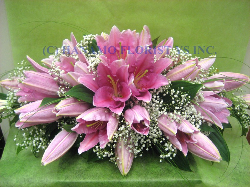 WEDO085 Pink Lily Head Table Arrangement 2 feet