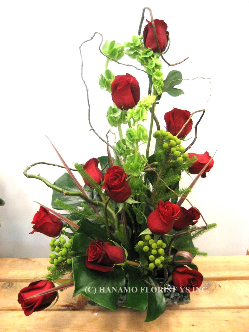 VALE300 1 Doz Premium Red Rose Arrangement Japanese Style