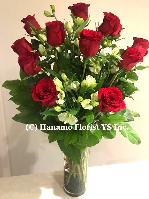 ROSE004 I doz Premium Ecuadorian Long Stem Red Rose in Vase - Click Image to Close