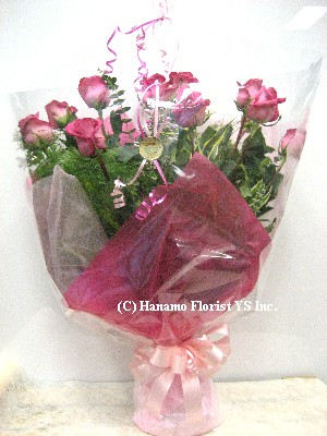VALE100 1 Doz Premium Long Stem Pink Rose Hand-tied Bouquet - Click Image to Close