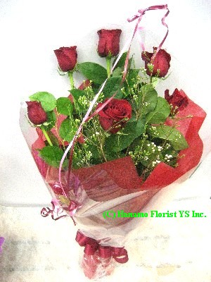 VALE008 6 Best Long Stem Red Rose Handtied Bouquet Classic