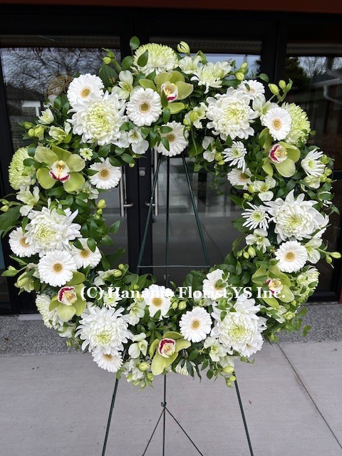 SYMP225 Seasonal White & Green Funeral Wreath Standad M