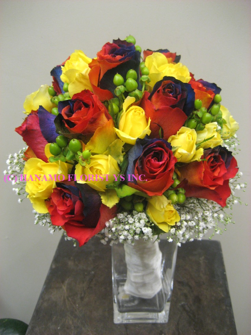 WEDB075 Rainbow Rose Wedding Bouquet Fall Colour