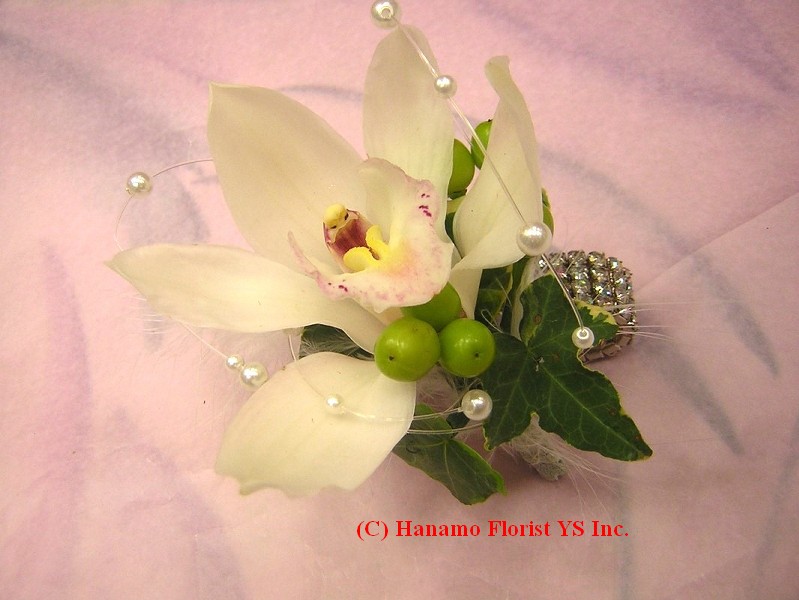 CORS001 Cymbidium Wrist Corsage on jewel Bracelette