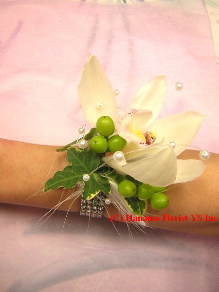 CORS002 Cymbidium Wrist Corsage on jewel Bracelette a